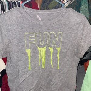 Kids Gray 'FUN' Short Sleeve Tee with Neon Green Detail